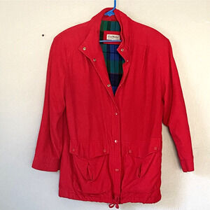 Vintage Coat Works Jacket Small Red Corduroy Flannel Lined Shoulder Pads Retro